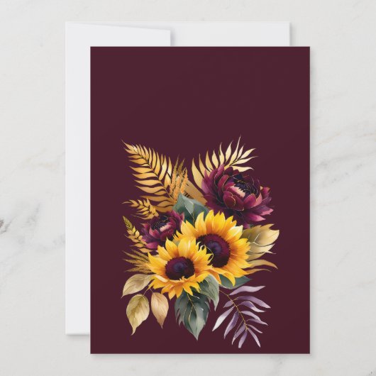 Herfst zomer bruiloft bordeaux zonnebloemen kaart (Achterkant)