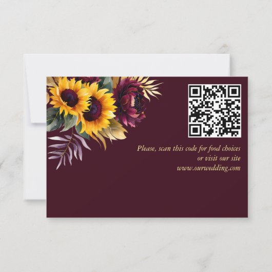 Herfst zomer bruiloft bordeaux zonnebloemen RSVP kaartje (Achterkant)