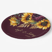 Herfst zomer bruiloft bordeaux zonnebloemen sjablo papieren bordje (Gekanteld)