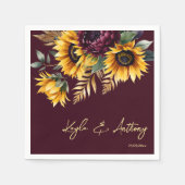 Herfst zomer bruiloft bordeaux zonnebloemen sjablo servet (Voorkant)