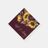 Herfst zomer bruiloft bordeaux zonnebloemen sjablo servet (Hoek)
