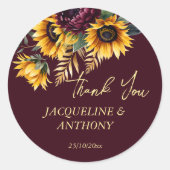 Herfst zomer bruiloft Bourgondische zonnebloemen g Ronde Sticker (Voorkant)