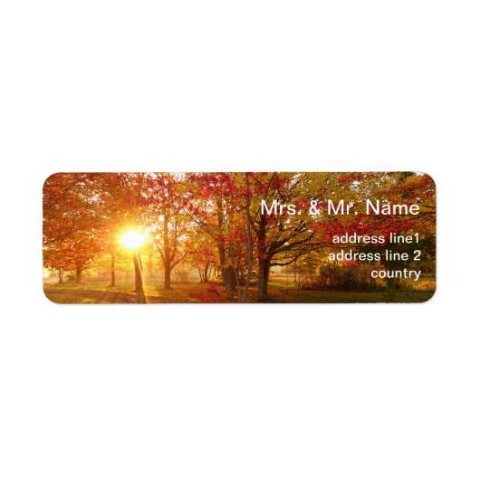 Herfst zonlicht door herfstbomen etiket (Voorkant)