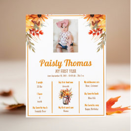 Herfst Zonnebloem 1e Verjaardag Milestone Poster