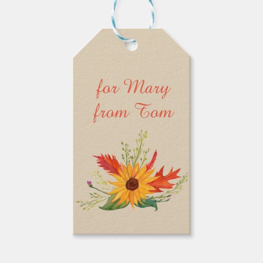 Herfst Zonnebloem Aangepaste Namen Cadeautag Cadeaulabel (Voorkant)