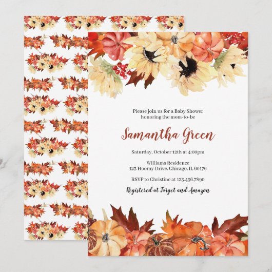 Herfst Zonnebloem Baby shower Kaart (Voorkant / Achterkant)