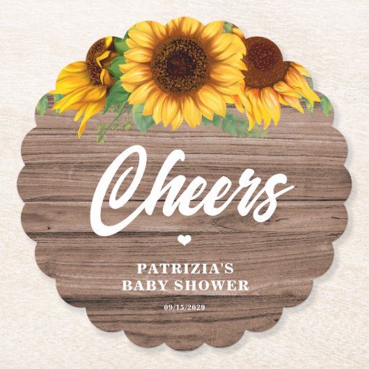 Herfst Zonnebloem | BABY SHOWER Kartonnen Onderzetters (Voorkant)