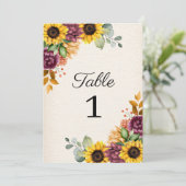 Herfst Zonnebloem Bloemen Trouwtafel Nummer Kaart (Staand voorkant)