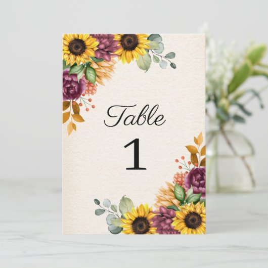 Herfst Zonnebloem Bloemen Trouwtafel Nummer Kaart (Staand voorkant)