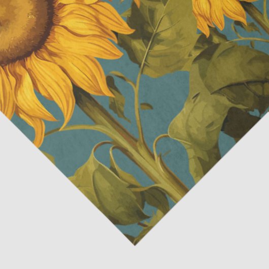 Herfst Zonnebloem Bloemen Vlinder Blauwgroen Decou Tissuepapier (Detail)