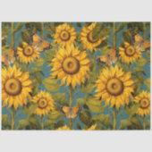 Herfst Zonnebloem Bloemen Vlinder Blauwgroen Decou Tissuepapier (Voorkant)