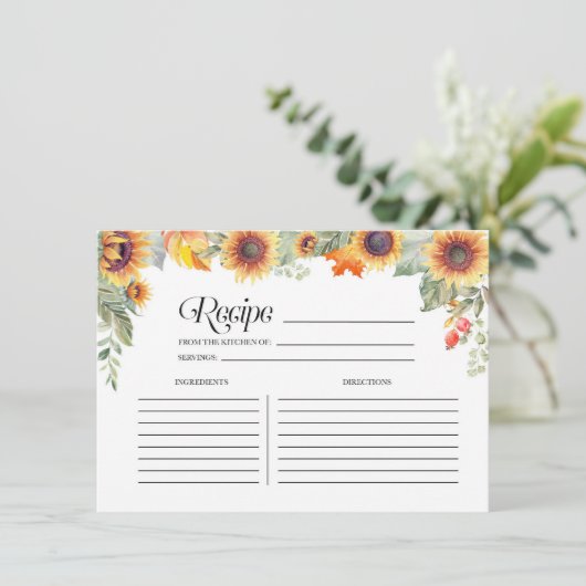 Herfst Zonnebloem Bloemen Vrijgezellenfeest Recept Informatiekaartje (Staand voorkant)
