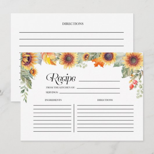 Herfst Zonnebloem Bloemen Vrijgezellenfeest Recept Informatiekaartje (Voorkant / Achterkant)