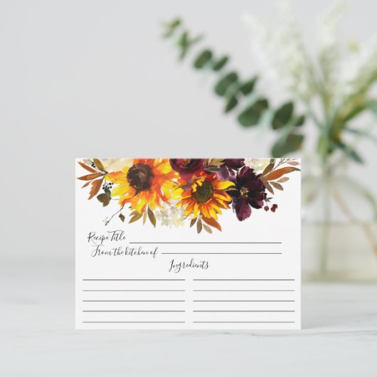 Herfst Zonnebloem Boeket Bloemen Recept Kaart (Staand voorkant)