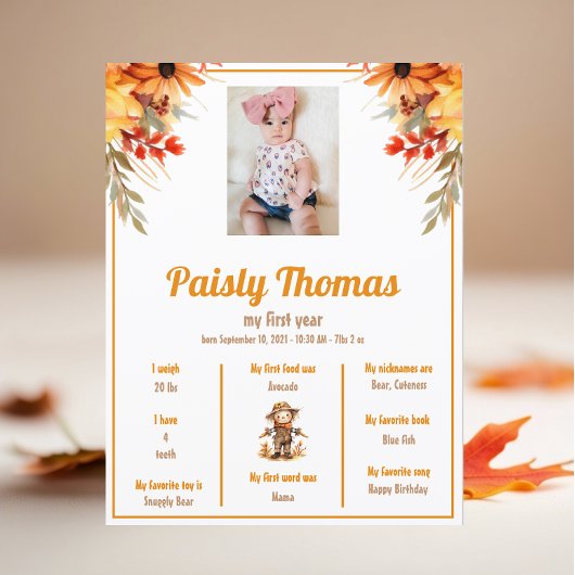 Herfst Zonnebloem Boerderij 1e Verjaardag Mileston