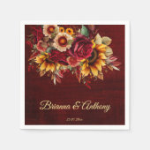 Herfst zonnebloem bruiloft bordeaux monogram gedru servet (Voorkant)