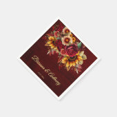Herfst zonnebloem bruiloft bordeaux monogram gedru servet (Hoek)
