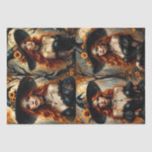 Herfst Zonnebloem Heks met Vurige Rood Haar Tissuepapier (Voorkant)