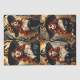 Herfst Zonnebloem Heks met Vurige Rood Haar Tissuepapier