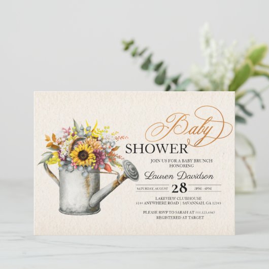 Herfst Zonnebloem Herfst Baby shower Uitnodiging (Staand voorkant)