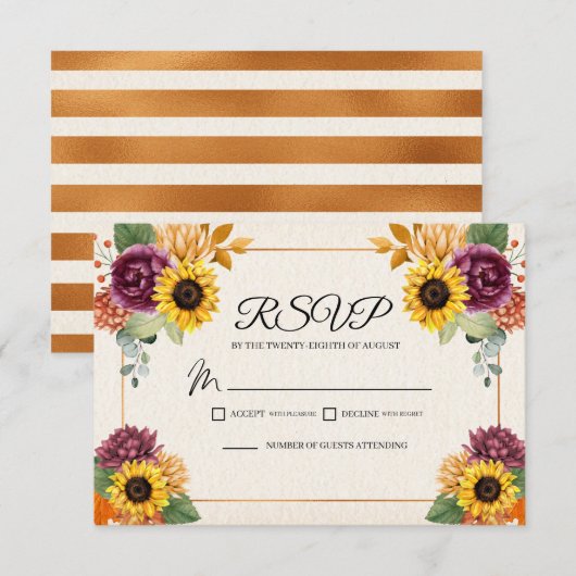 Herfst Zonnebloem Herfst Huwelijk RSVP Behuizing K (Voorkant / Achterkant)
