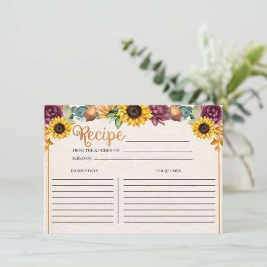Herfst Zonnebloem Herfst Recept Kaart (Staand voorkant)