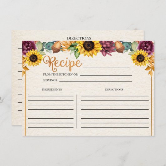 Herfst Zonnebloem Herfst Recept Kaart (Voorkant / Achterkant)