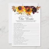 Herfst Zonnebloem Hoe goed ken je het bruidsspel Kaart (Voorkant)