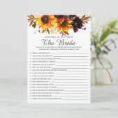 Herfst Zonnebloem Hoe goed ken je het bruidsspel Kaart (Staand voorkant)