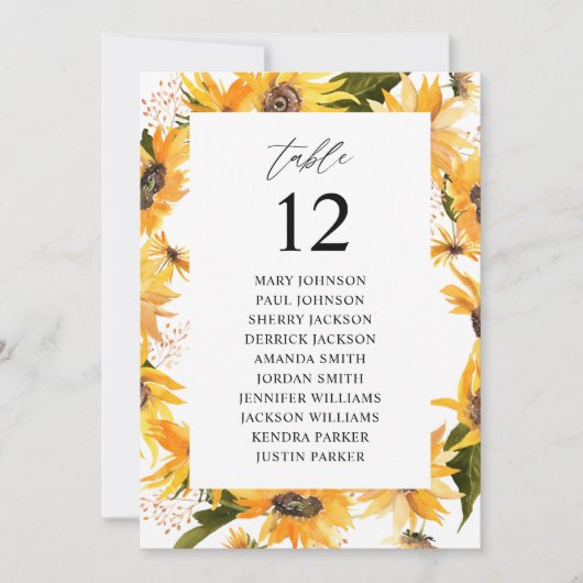 Herfst Zonnebloem Kabelnummer Zitkuur Kaart (Voorkant)