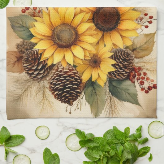 Herfst Zonnebloem Keuken Handdoek (Gevouwen)