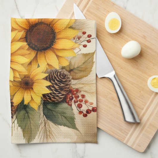 Herfst Zonnebloem Keuken Handdoek (Quarter Fold)