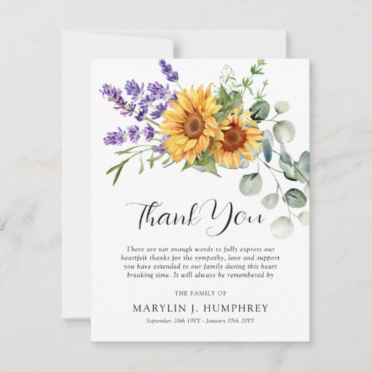 Herfst Zonnebloem, lavendel & Eucalyptus Sympathie Bedankkaart