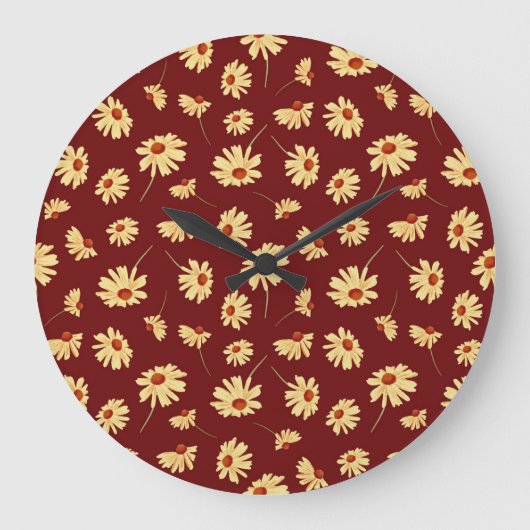 Herfst Zonnebloem: Maroon Naadloos Ontwerp Grote Klok (Voorkant)
