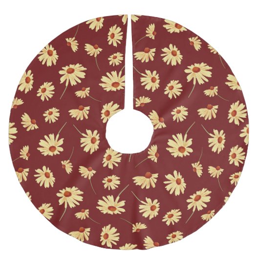 Herfst Zonnebloem: Maroon Naadloos Ontwerp Kerstboom Rok (Voorkant)