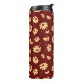 Herfst Zonnebloem: Maroon Naadloos Ontwerp Thermosbeker (Gedraaid links)