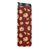 Herfst Zonnebloem: Maroon Naadloos Ontwerp Thermosbeker (Geroteerd rechts)