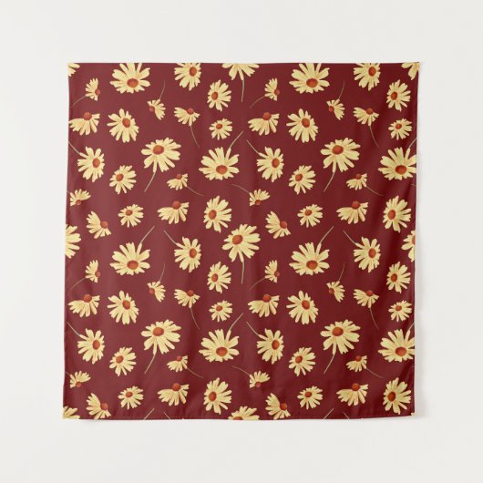 Herfst Zonnebloem: Maroon Naadloos Ontwerp Wandkleed (Voorkant)