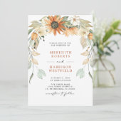 Herfst Zonnebloem met QR-code RSVP herfst bruiloft Kaart (Staand voorkant)