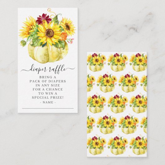 Herfst Zonnebloem Pompoen Baby shower Luier Raffle Informatiekaartje (Voorkant / Achterkant)