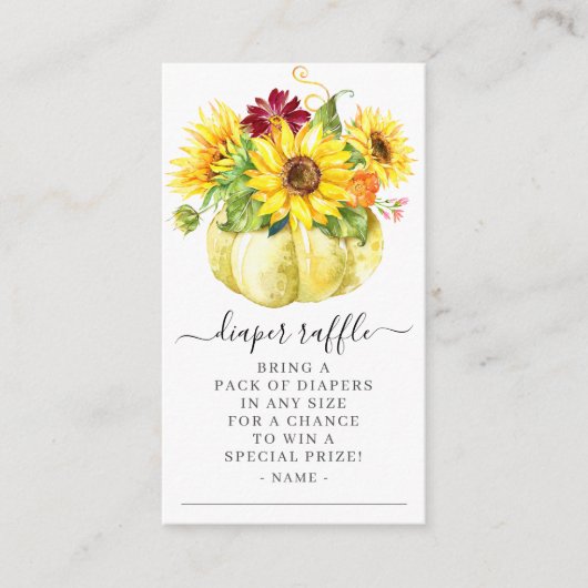 Herfst Zonnebloem Pompoen Baby shower Luier Raffle Informatiekaartje (Voorkant)