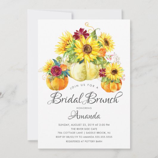 Herfst Zonnebloem Pompoen Vrijgezellenfeest Brunch Kaart (Voorkant)