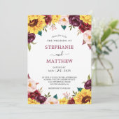 Herfst Zonnebloem Rode Rozen Bloemen Huwelijk Kaart (Staand voorkant)