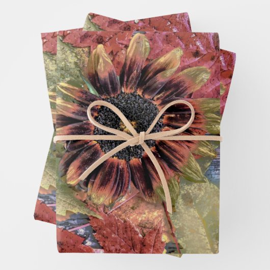  herfst zonnebloem Rustic Brown Maple Leaves Inpakpapier Vel (In situ)