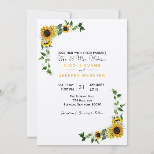 Herfst zonnebloem rustieke schuur land bruiloft Ka Kaart (Voorkant)