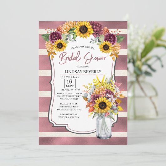 Herfst Zonnebloem Vaas Bruids Douche Uitnodiging (Staand voorkant)