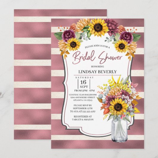 Herfst Zonnebloem Vaas Bruids Douche Uitnodiging (Voorkant / Achterkant)