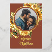 Herfst Zonnebloem Verbrand Sinaasappel Custom Phot Folie Uitnodiging (Voorkant)