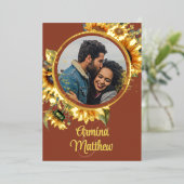 Herfst Zonnebloem Verbrand Sinaasappel Custom Phot Folie Uitnodiging (Staand Voorkant)