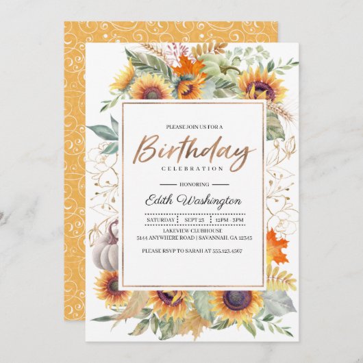 Herfst Zonnebloem Verjaardagsuitnodiging Kaart (Voorkant / Achterkant)